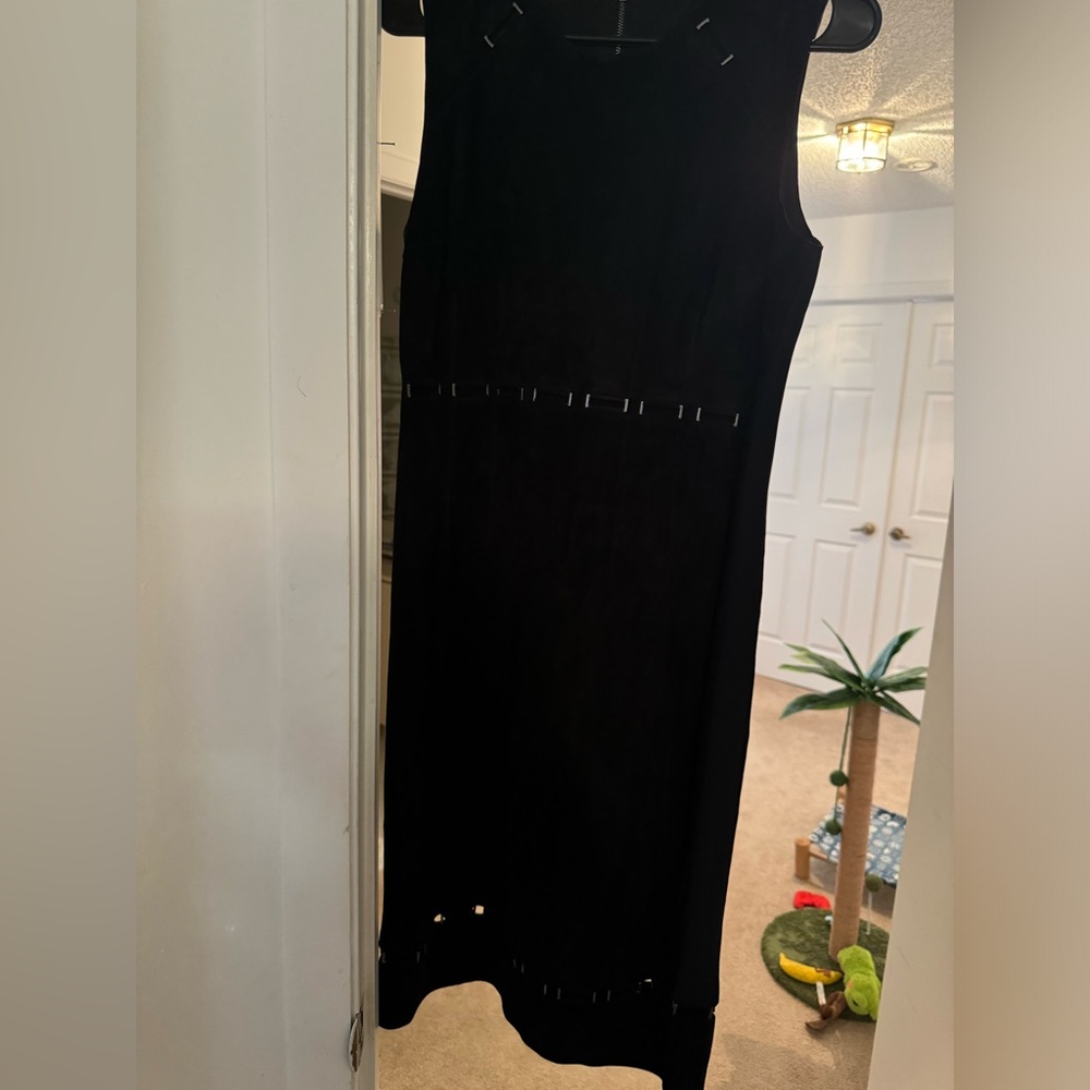 Vintage Genuine Leather Elie Tahari dress with hard silver embellishment